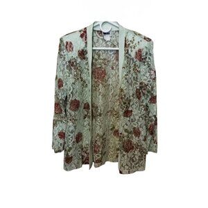 Green sheer open flower cardigan, stunning details, roses, and silk-like materia